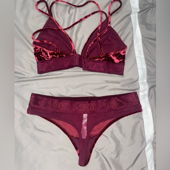 Victoria’s secret PINK Burgundy Velvet Bralette and Panty Set S - Picture 2 of 5